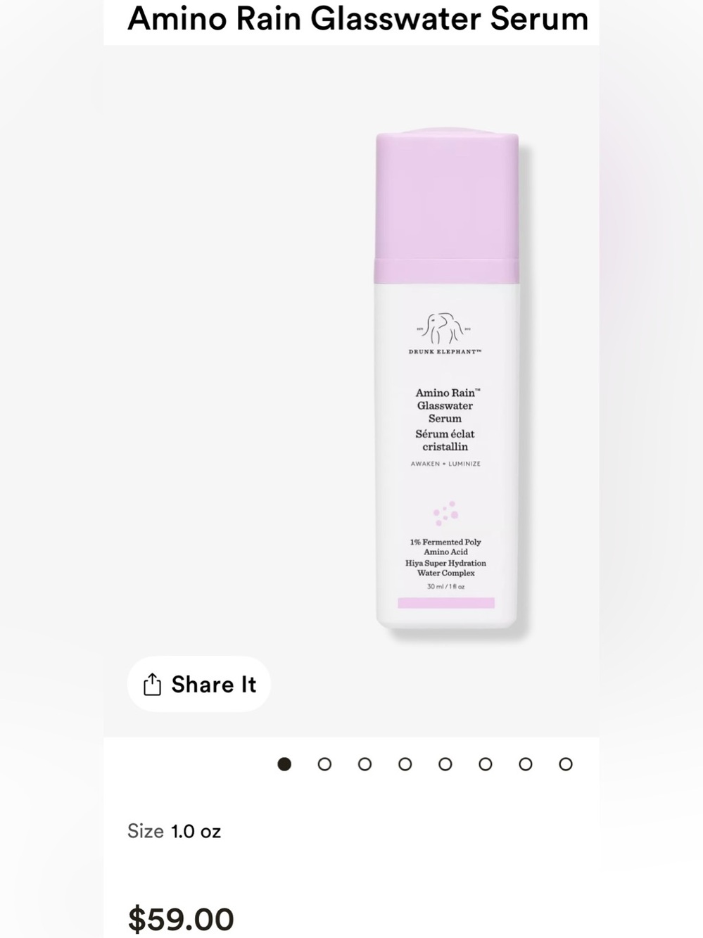 Drunk Elephant Amino Rain Glasswater Serum - Pink & White 1oz/240ml
